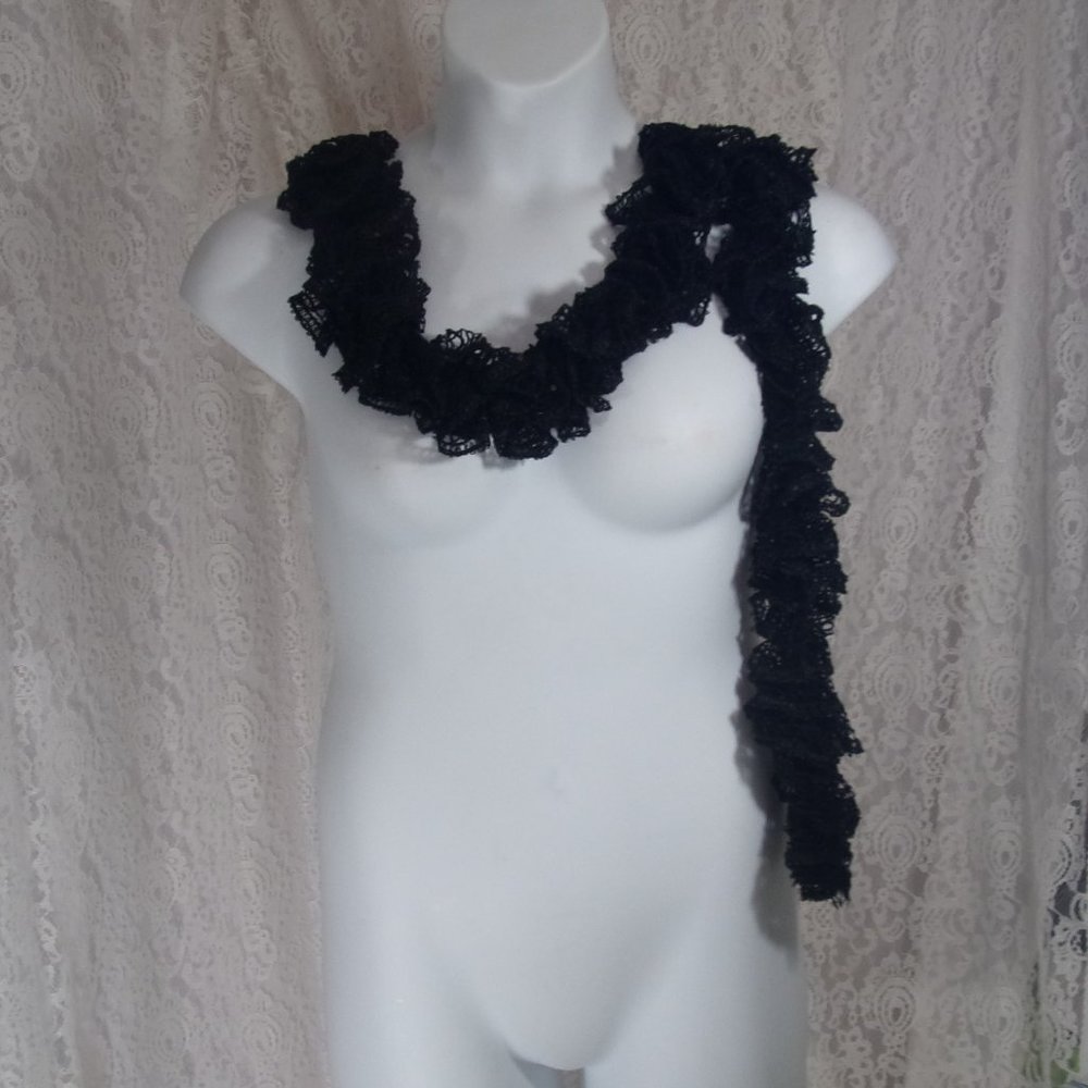 Black Oblong Crochet Scarf with Sequins NWOT